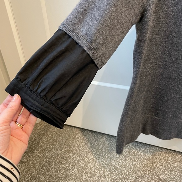 RW&Co. Retro grey sweater with faux black blouse with tie. - Picture 3 of 7